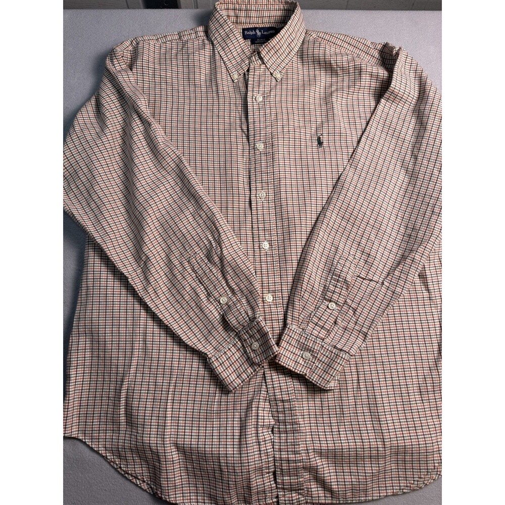 Ralph Lauren Mens L Cotton Blake Check Plaid Button Down Shirt Made In Hong Kong